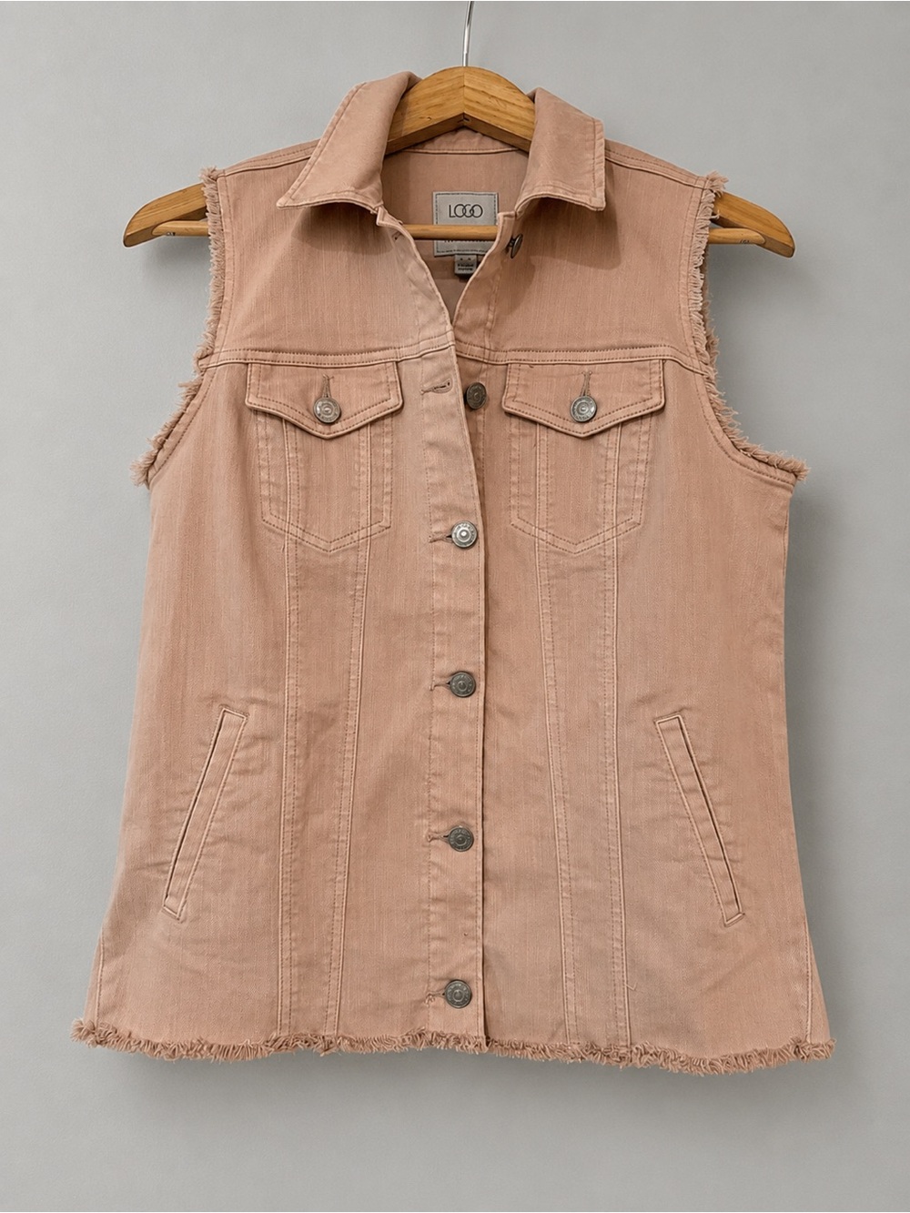 LOGO Denim Los Angeles Women’s XS Blush Pink Frayed Raw Hem Stretch Denim Vest
